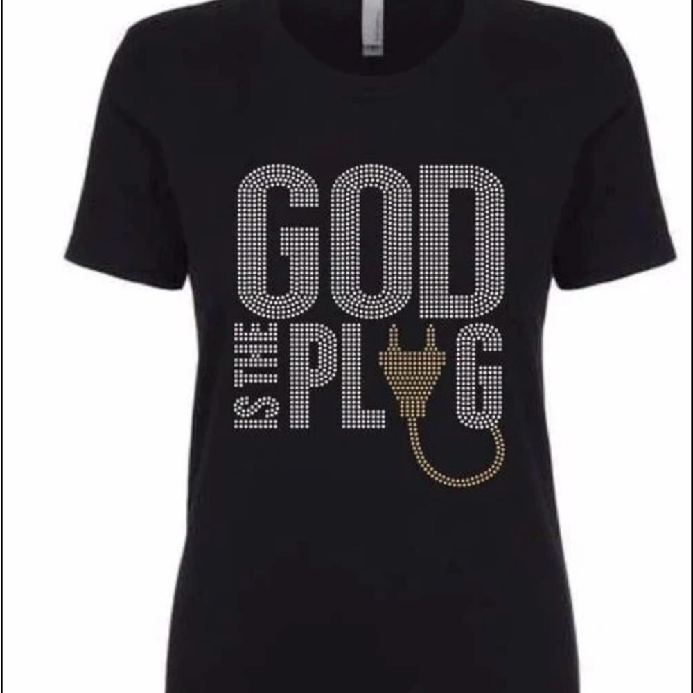 God Is the Plug Graphic Tee | Rhinestone Faith Shirt | Black